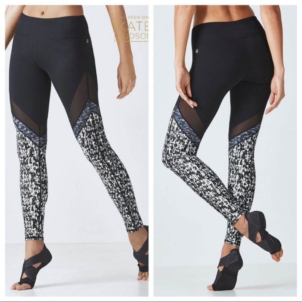 Fabletics Mid-Rise Mesh Powerhold Legging Medium Black Sheer Full Length